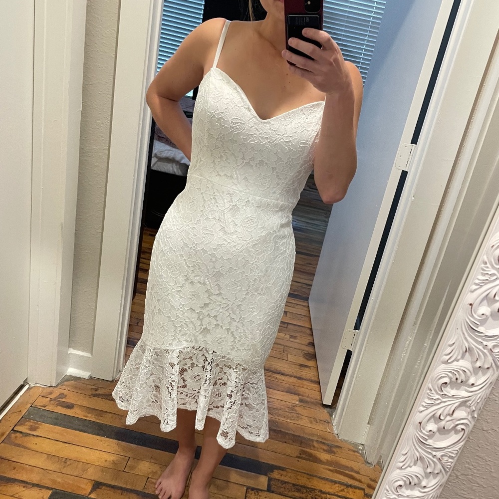 Guess Floral Lace Trumpet Dress in White